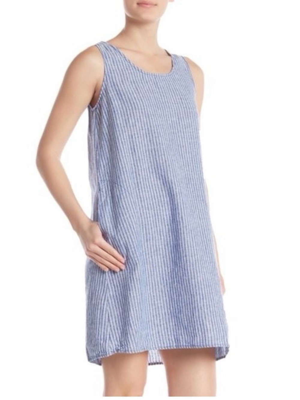 Max Studio Blue & White Vertical Stripe Sleeveless Dress